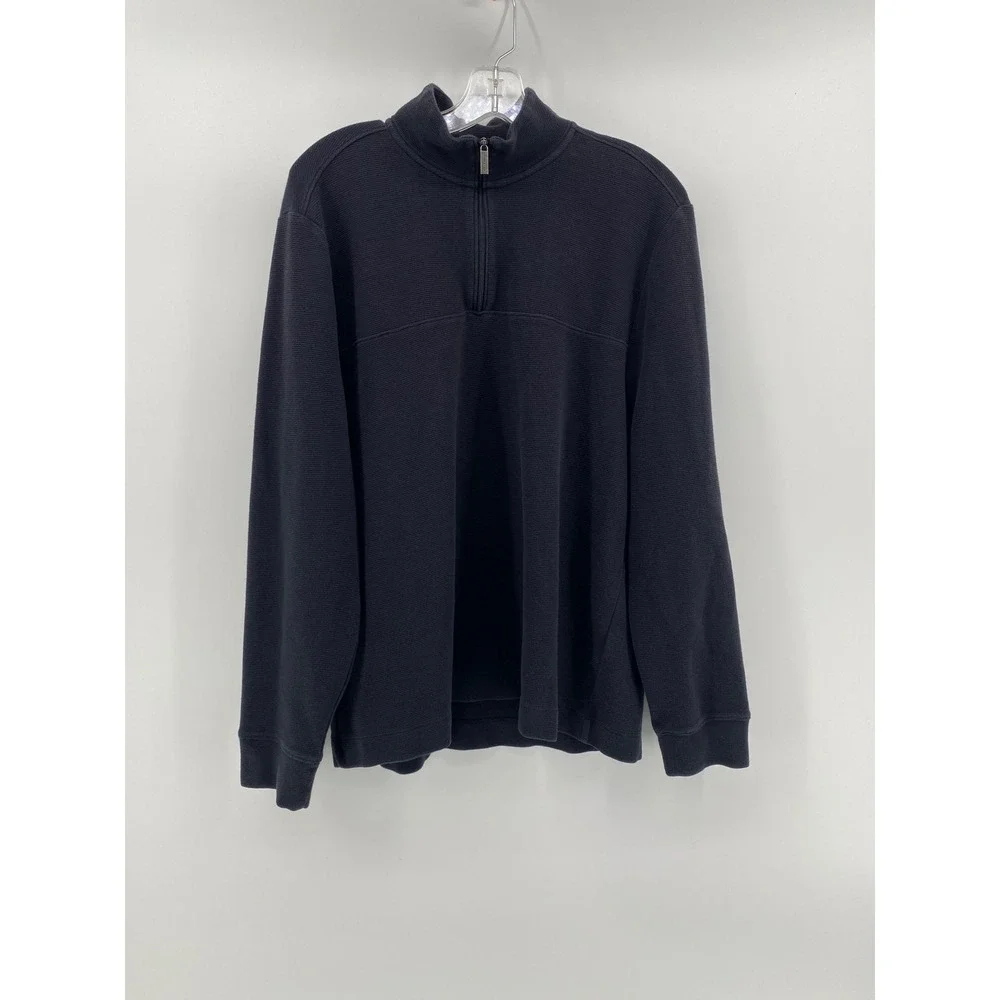 Perry Ellis Mens XL Navy Blue Quarter Zip Ribbed Pullover Sweater